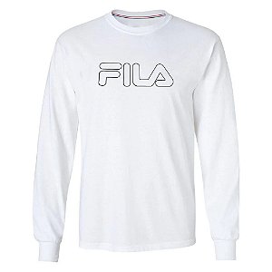 Camiseta Fila Manga Longa Masculina Letter Outline Branco