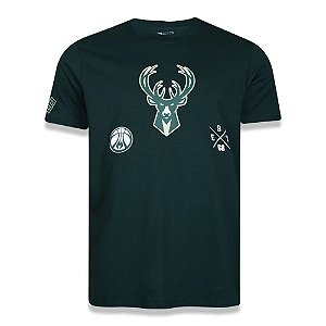 Camiseta New Era Milwaukee Bucks Core Logos Verde