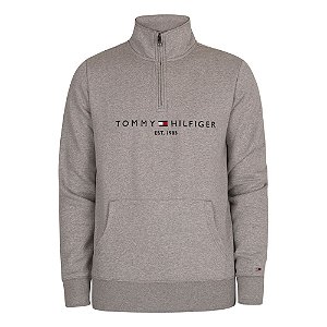 Moletom Canguru Tommy Hilfiger Logo Mockneck Gy Cinza