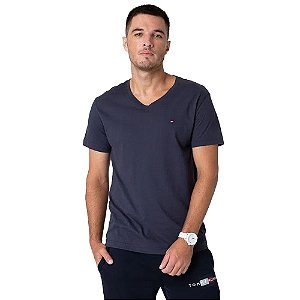 Camiseta Tommy Hilfiger Gola V Essential Azul Marinho