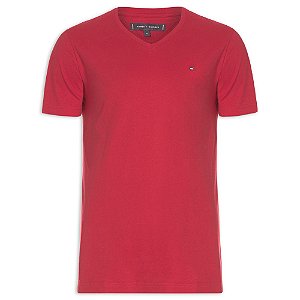 Camiseta Tommy Hilfiger Gola V Essential Vermelho