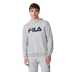 Moletom Canguru Fila com Capuz Masculino Letter Cinza