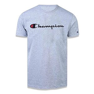 Camiseta Manga Curta Champion Script Logo Print Cinza