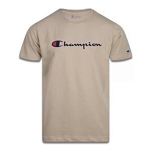 Camiseta Manga Curta Champion Mc Logo Script Kaki