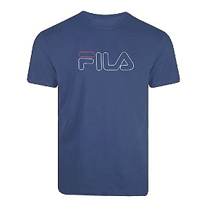 Camiseta Fila Manga Curta Masculina Letter Outline Azul