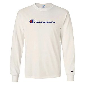 Camiseta Manga Longa Champion Malhao Script Off White