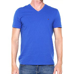 Camiseta Tommy Hilfiger Wcc Essential Cotton Vneck Tee Azul
