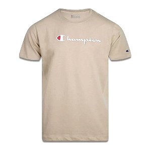 Camiseta Manga Curta Champion Mc Logo Script Caqui