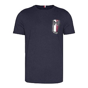 Camiseta Tommy Hilfiger H Emblem Tee Azul Marinho