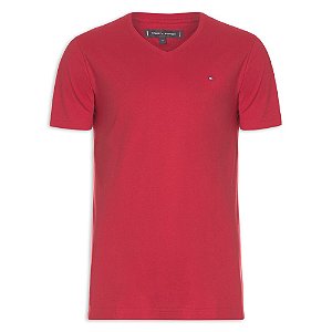 Camiseta Tommy Hilfiger Essential Gola Vneck Vermelho