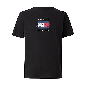 Camiseta Tommy Hilfiger Linear Flag Graphic Tee Preto