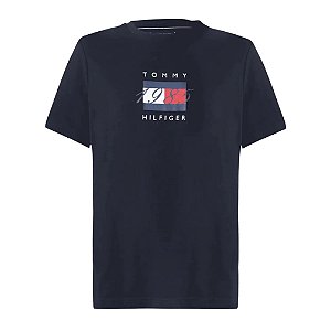 Camiseta Tommy Hilfiger Linear Flag Graphic Tee Marinho