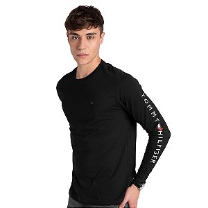 Camiseta Tommy Hilfiger Logo Long Sleeve Tee Masculino Preto
