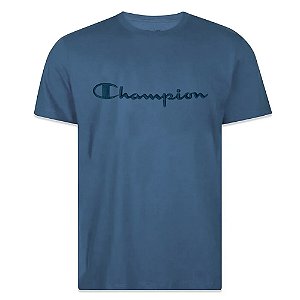 Camiseta Champion Malhão Pes Mc Script Azul Petróleo