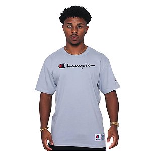 Camiseta Champion Pes Logo Bordado Script Cinza Masculino