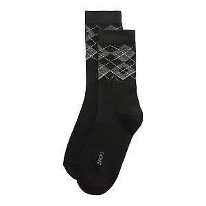 Meia Reserva Cano Alto Xadrez Masculino Preto