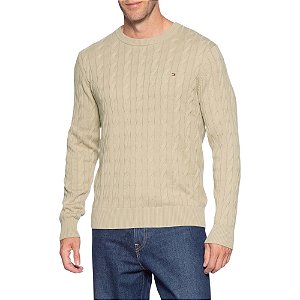 Suéter Tommy Hilfiger Classic Cable Crew Masculino Bege