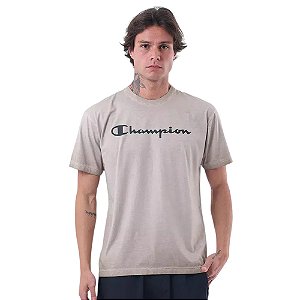 Camiseta Champion Stone Script Dark Khaki Masculino Caqui