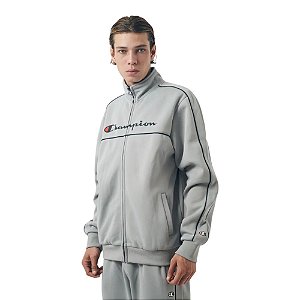 Conjunto Agasalho Champion Contrast Line Script Logo Cinza