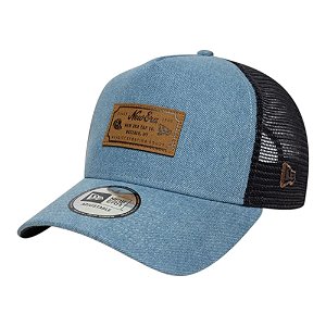 Boné New Era Denim Leather Patch Trucker New Era Marinho