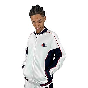 Conjunto Agasalho Champion Two Tones Satin Patch Off White