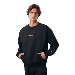 Moletom Champion Crewneck Com Bolso Masculino Preto