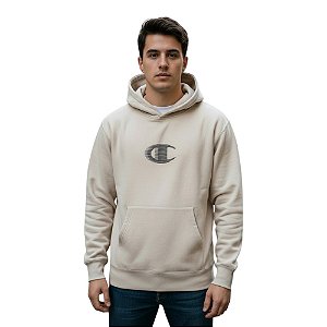 Moletom Champion Tech Hoodie Motion Logo Autumn Bege