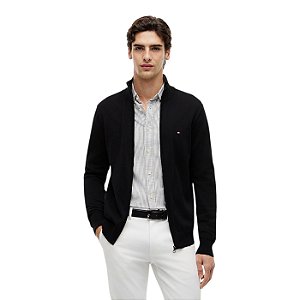 Moletom Tommy Hilfiger Essential Cotton Com Ziper Preto