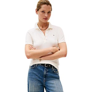 Camisa Polo Tommy Hilfiger Co Pique Classic Off White Fem.