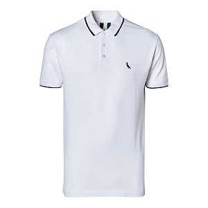 Camisa Polo Reserva Enxuto Friso Unico Branco e Marinho