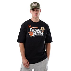 Camiseta New Era Regular New York Mets Masculino Preto