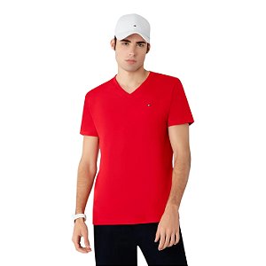 Camiseta Tommy Hilfiger Essential Cotton Gola V Vermelho