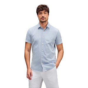 Camisa Social Reserva Manga Curta New Oxford Azul Brisa