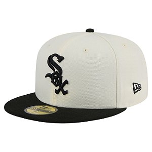 Boné New Era 5950 Chicago White Sox Off White e Preto