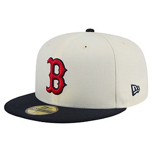 Boné New Era 5950 Boston Red Sox Off White e Preto