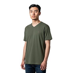 Camiseta Tommy Hilfiger Essential Gola V Verde Musgo