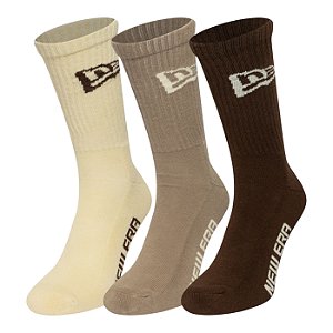 Meia New Era 3 Pares Cano Longo Branded Sortido Bege
