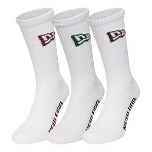Meia New Era 3 Pares Cano Longo Branded Branco