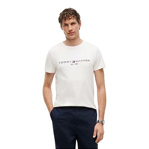 Camiseta Tommy Hilfiger Logo Tee Masculino Marfim Claro