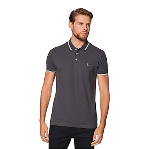 Camisa Polo Reserva Friso Duplo Masculino Cinza Fuligem
