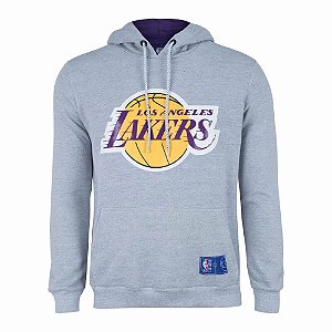 Casaco Moletom Los Angeles Lakers Canguru Logo Cinza - NBA