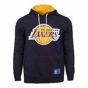 Casaco Moletom Los Angeles Lakers Canguru Logo Preto - NBA
