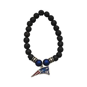 Pulseira New England Patriots NFL Preto C/ Pingente Metálico