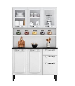 Armario Kit Cozinha Itatiaia Aço 120 Pratika Vidro Branco