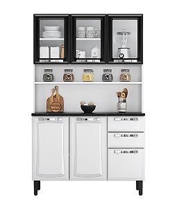 Armario Kit Cozinha Itatiaia Aço 120 Pratika Vidro Preto