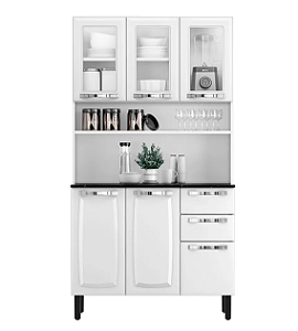 Armario Kit Cozinha Itatiaia Aço 105 Pratika Vidro Branco