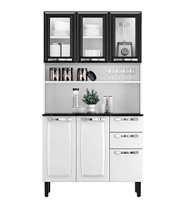 Armario Kit Cozinha Itatiaia Aço 105 Pratika Vidro Preto