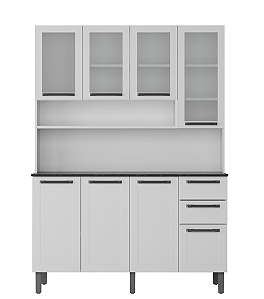 Armario Kit Cozinha Itatiaia Aço 140 Florença Vidro Branco