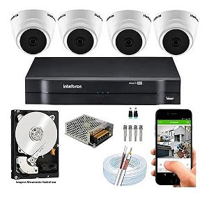 KIT 01 DVR INTELBRÁS MHDX 1204 + 01  HD 500MB + 04 CÂMERAS INTELBRÁS  + 01 FONTE 12V 3A