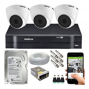 KIT CFTV  INTELBRÁS  3 CÂMERAS SEGURANÇA DOME 1MP DVR MHDX 1104C